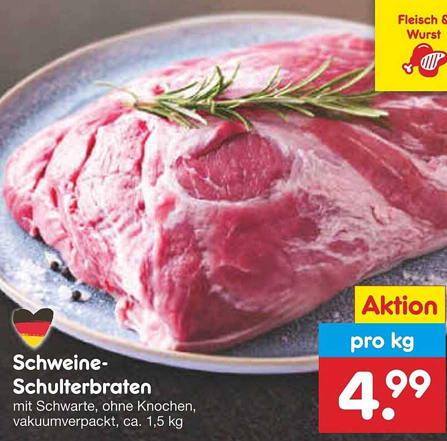 Schweine-Schulterbraten, mit Schwarte, ohne Knochen, vakuumverpackt, ca. 1,5 kg