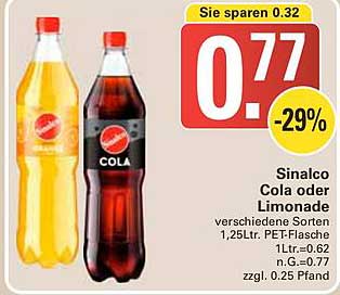 Sinalco Cola oder Limonade 1,25L PET-Flasche