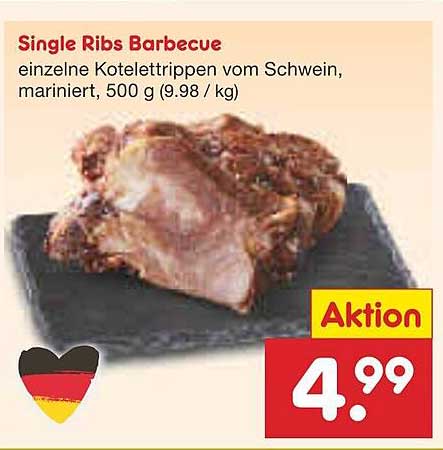 Single Ribs Barbecue – Einzelne Koteletttrippen vom Schwein, mariniert, 500 g