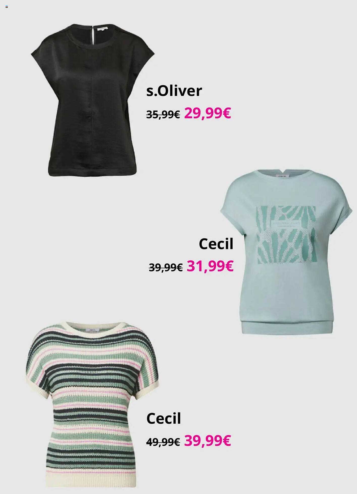s.Oliver T-Shirt für 29,99€ (anstatt 35,99€) und Cecils Modelle ab 31,99€