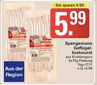 Spengemann Geflügelbratwurst 5x70g Packung