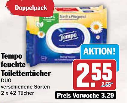 Tempo feuchte Toilettentücher Duo 2 x 42 Tücher