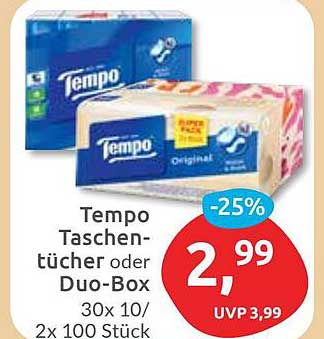 Tempo Taschentücher oder Duo-Box 30x10/2x100 Stück