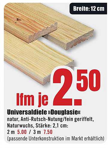 Universaldiele Douglasie - natur, Anti-Rutsch-Nutung, fein geriffelt