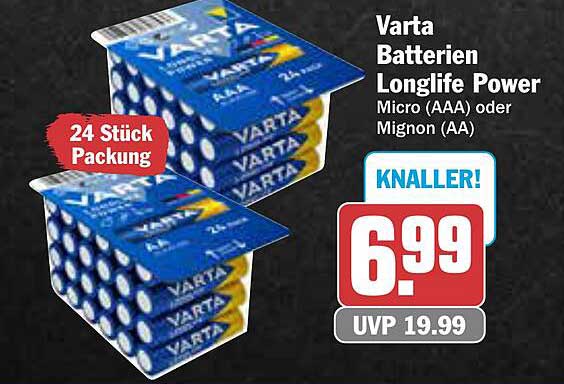 Varta Batterien Longlife Power 24 Stück Packung - Micro (AAA) oder Mignon (AA)