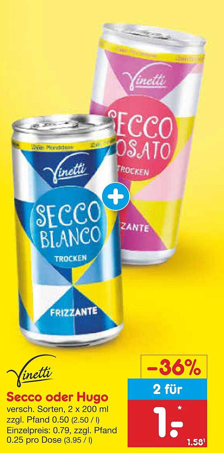 Vinetti Secco oder Hugo, 2 x 200 ml