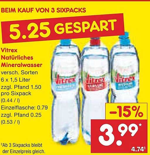 Vitrex Natürliches Mineralwasser 6 x 1,5 Liter