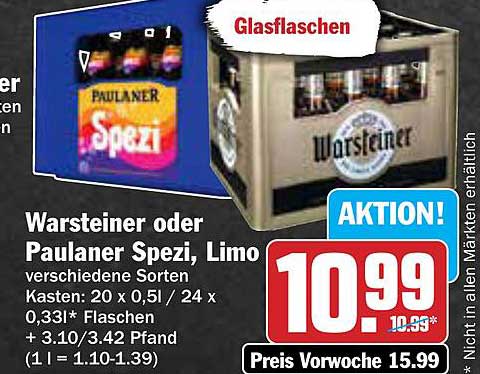 Warsteiner oder Paulaner Spezi, Limo - verschiedene Sorten