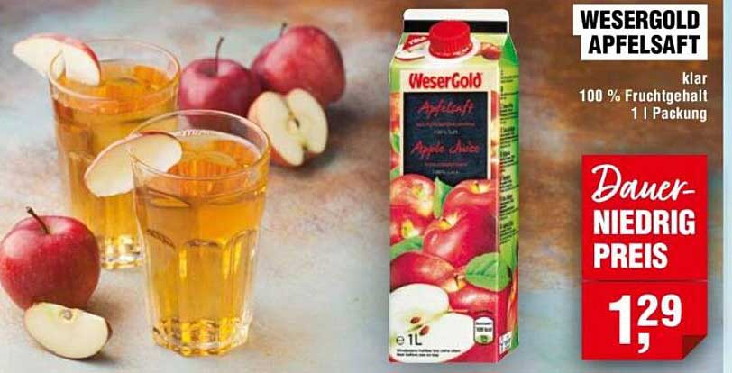 Wesergold Apfelsaft 1L – 100% Fruchtgehalt