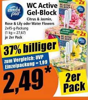 Ambi Pur WC Active Gel-Block, 2er Pack, Citrus & Jasmin oder Rose & Lily