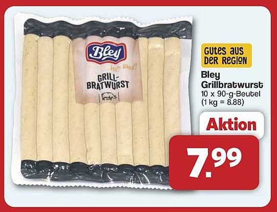 Bley Grillbratwurst 10 x 90-g-Beutel (1 kg = 8.88)