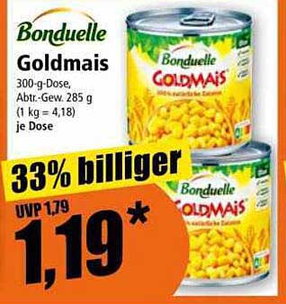 Bonduelle Goldmais 300-g-Dose - Jetzt 33% günstiger!