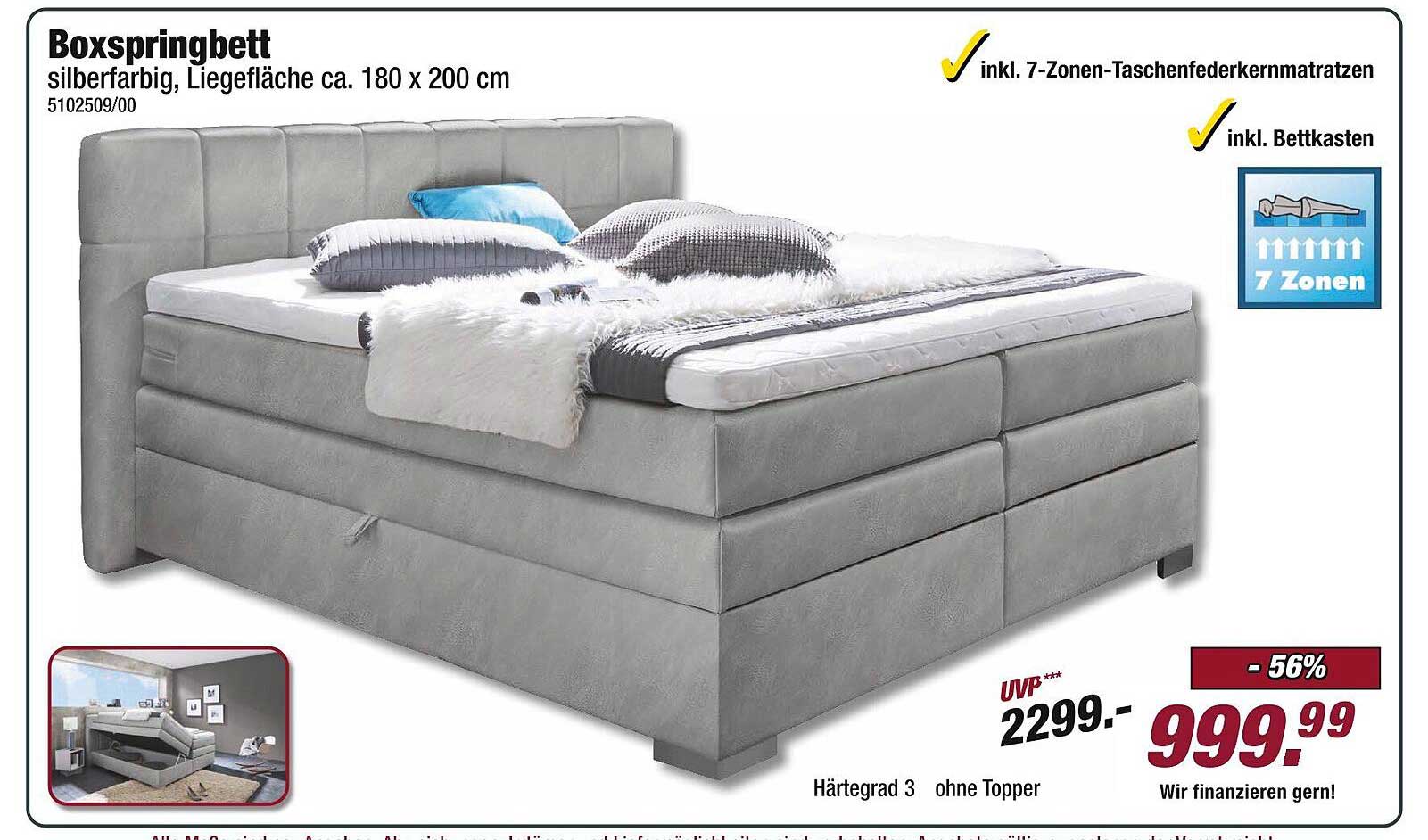 Boxspringbett silberfarbig, Liegefläche ca. 180 x 200 cm