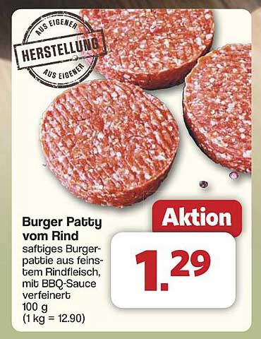 Burger Patty vom Rind - saftiges Burgerspätie aus feinstem Rindfleisch, mit BBQ-Sauce verfeinert