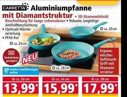 CARRETTA Aluminiumpfanne mit Diamantstruktur