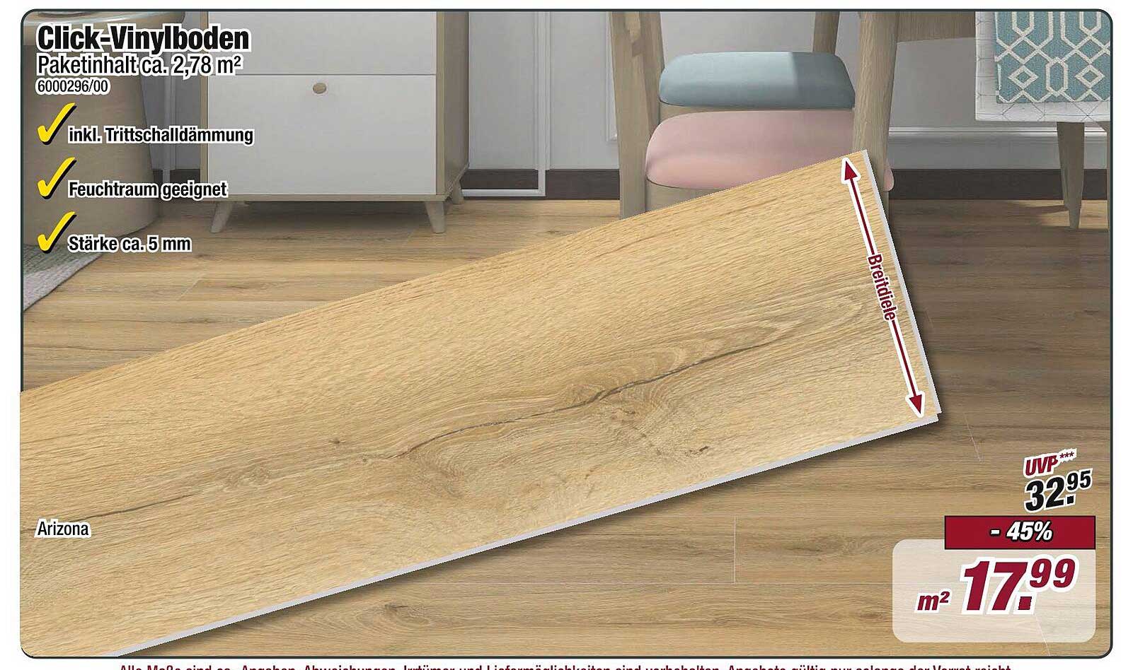 Click-Vinylboden Arizona – jetzt nur 17,99 € pro m²!