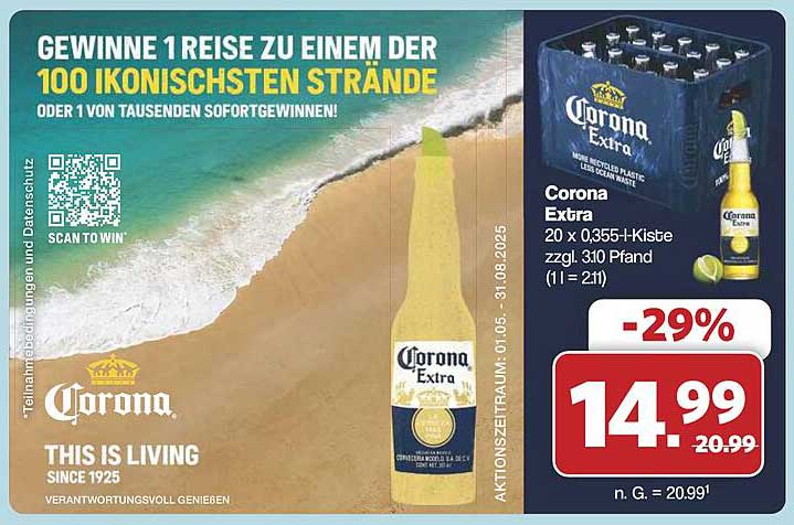 Corona Extra 20 x 0,355 l Kiste - Ideal für den Sommer