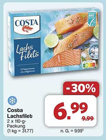 Costa Lachsfilets 2 x 110-g-Packung – Jetzt nur 6,99 €!