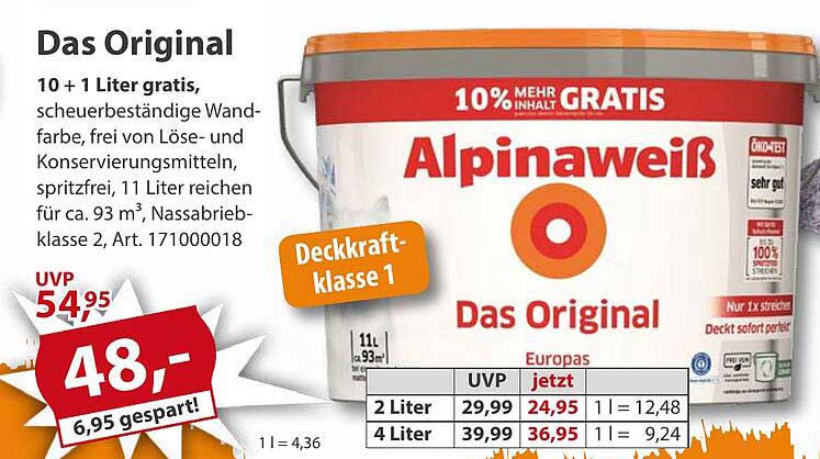 Das Original - 10 + 1 Liter gratis Alpinweiß
