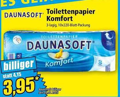 DAUNASOFT Toilettenpapier Komfort 3-lagig, 10x220-Blatt-Packung