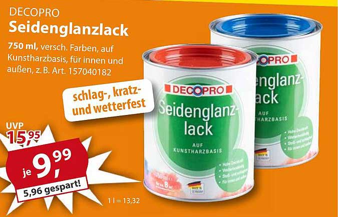 DECOPRO Seidenglanzlack 750 ml - bis zu 5,96 € gespart!