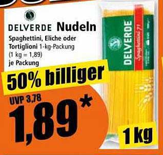 DELVERDE Nudeln - Spaghettini, Eliche oder Tortiglioni 1-kg-Packung