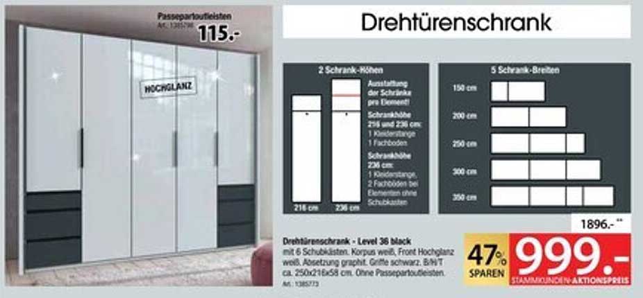 Drehtürenschrank - Level 38 black mit 6 Schubladen