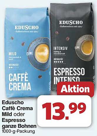 EDUSCHO Caffè Crema Mild oder Espresso ganze Bohnen 1000-g-Packung