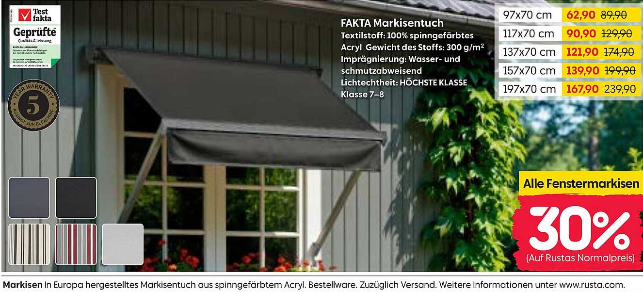 FAKTA Markisentuch 30% Rabatt auf Rustas Normalpreis