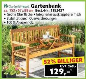 Gartenbank mit integriertem ausklappbarem Tisch - 52% Billiger!