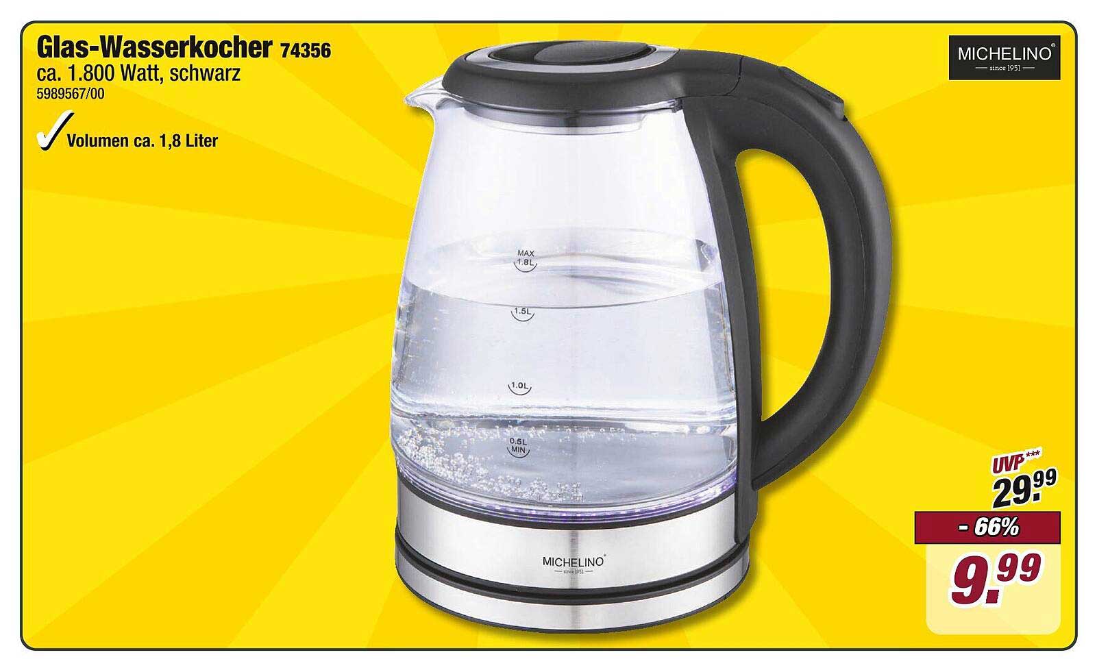Glas-Wasserkocher 74356 - ca. 1.800 Watt, schwarz