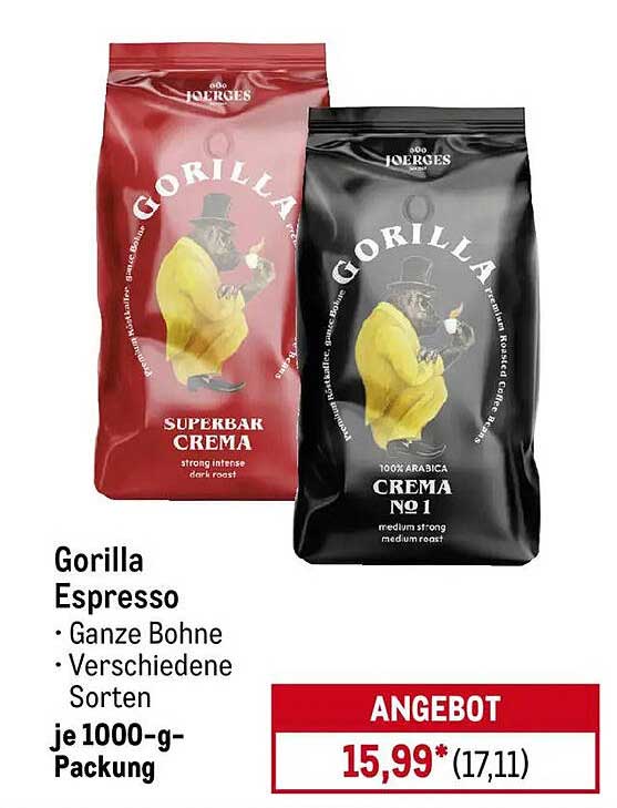 Gorilla Espresso - Ganze Bohne, verschiedene Sorten