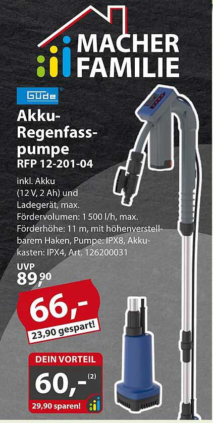 Güde Akku-Regenfasspumpe RFP 12-201-04