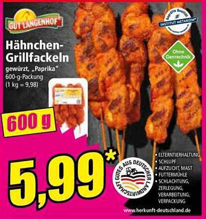 Hähnchen-Grillfackeln gewürzt, 'Paprika' - 600 g-Packung