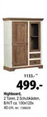 Highboard, 2 Türen, 2 Schubladen, B/H/T ca. 100x128x40 cm