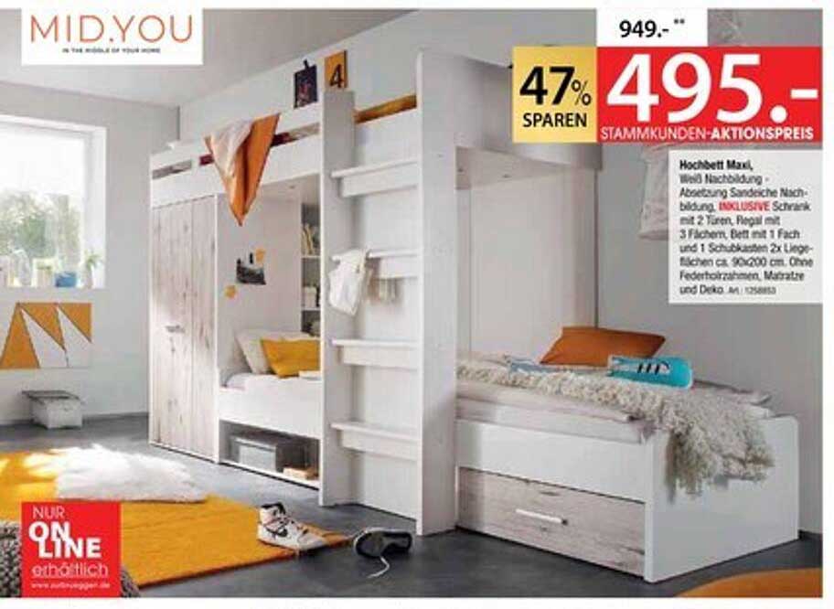 Hochbett Maxi mit Stauraum und Schrank