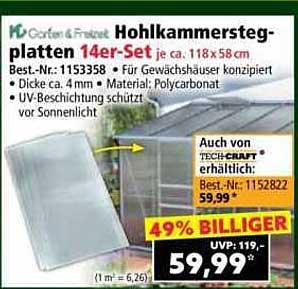 Hohlkammerstegplatten 14er-Set je ca. 118 x 58 cm