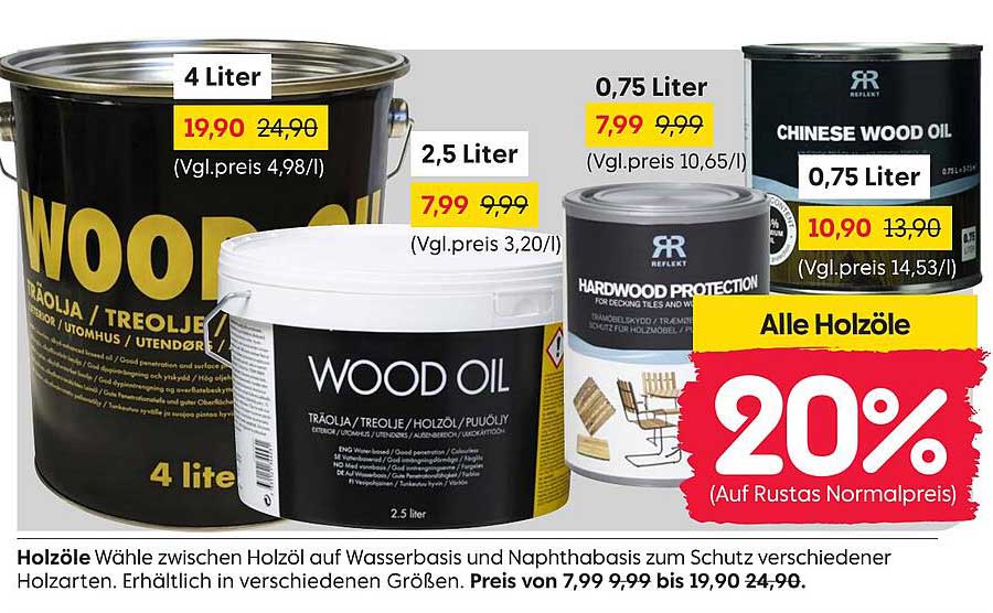 HOLZÖL - 20% Rabatt auf alle Sorten und Größen