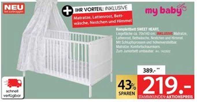 Komplettbett SWEET HEART mit Matratze, Lattenrost, Bettwäsche, Nestchen und Himmel