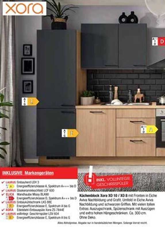 Küchenblock Xora X0 10 / X0 8 mit Fronten in Eiche Alva