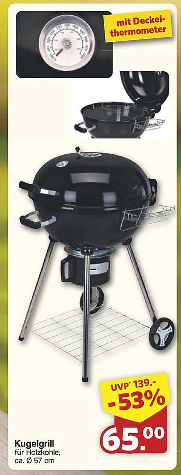 Kugelgrill für Holzkuhle, ca. Ø 57 cm mit Deckelthermometer