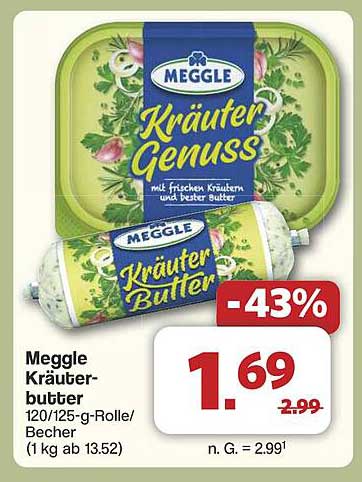 Meggle Kräuterbutter 120/125-g-Rolle/Becher - Jetzt zum Vorteilspreis