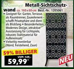 Metall-Sichtschutzwand ca. 160 x 60 cm