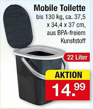 Mobile Toilette bis 130 kg, aus BPA-freiem Kunststoff