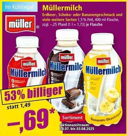 Müllermilch - Erdbeer, Schoko oder Bananengeschmack 400 ml