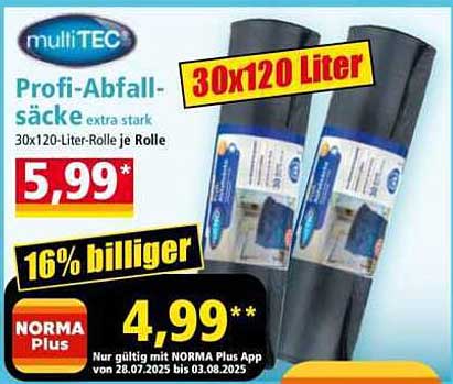 multiTEC Profi-Abfallsäcke extra stark 30x120 Liter je Rolle