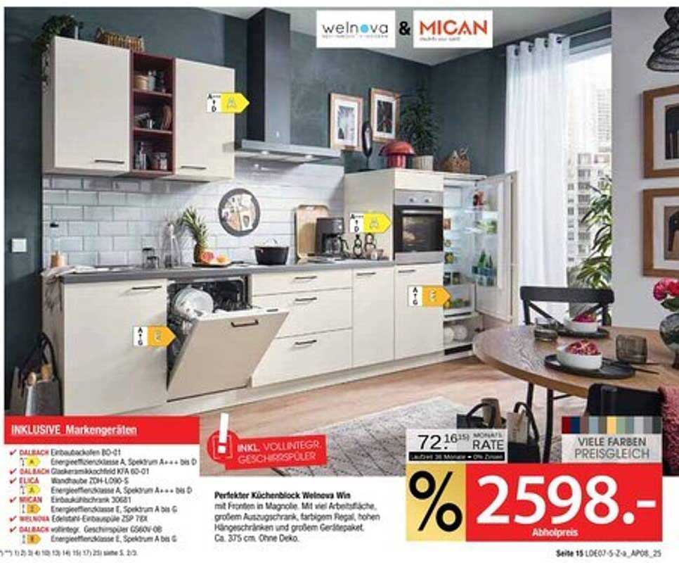 Perfekter Küchenblock Welnova Win mit Fronten in Magnolie