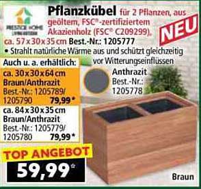 Pflanzkübel für 2 Pflanzen aus geöltem, FSC-zertifiziertem Akazienholz