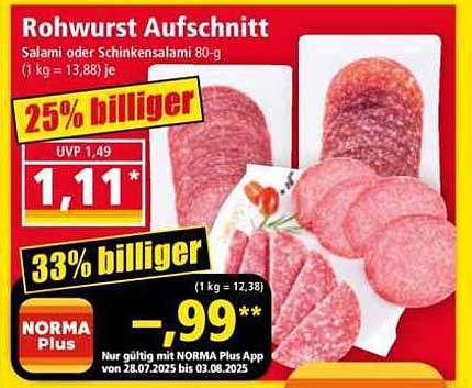 Rohwurst Aufschnitt - Salami oder Schinkensalami 80-g