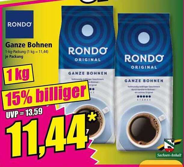 Rondo Ganze Bohnen – 1 kg Packung